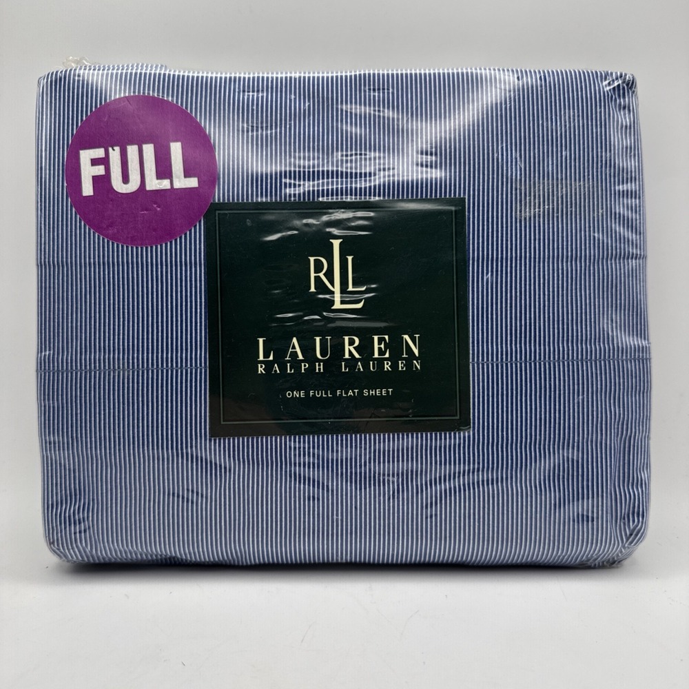 Ralph Lauren Sheet Full Flat Blue Narrow Stripe New USA Made Vintage NIP